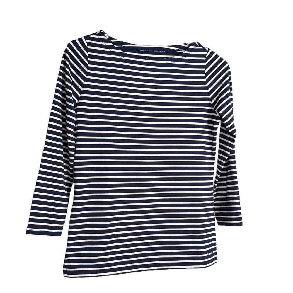 Vineyard Vines Sankaty Blue & White Striped 3/4 Sleeve Top Xxs